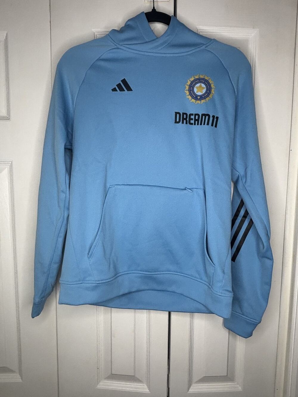 adidas India Cricket BCCI DREAM11 Hoodie Light Blue Team India Sweatshirt